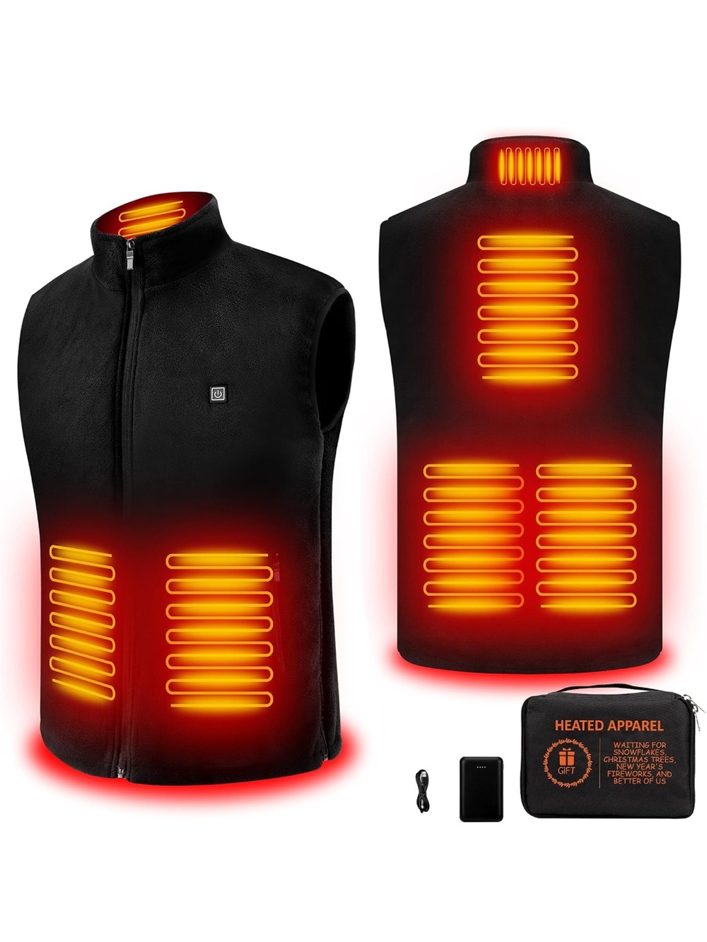 NEW Yolikeb Men’s XL Black Heated Fleece Vest with Battery Pack
